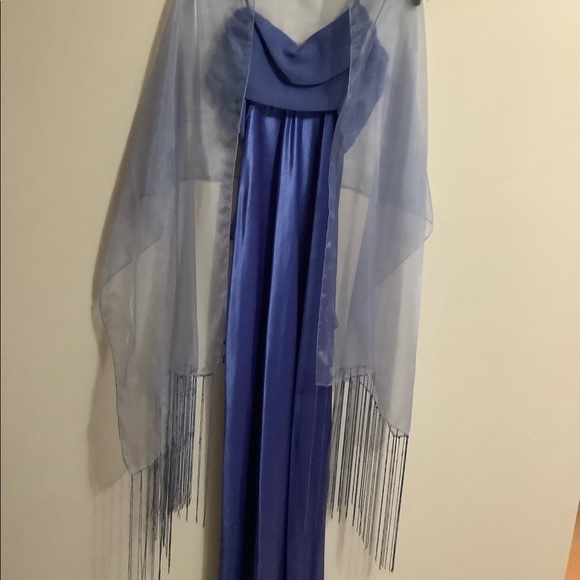 Women Long Blue Dress With Matching Shawl. Size 4. - Picture 9 of 15